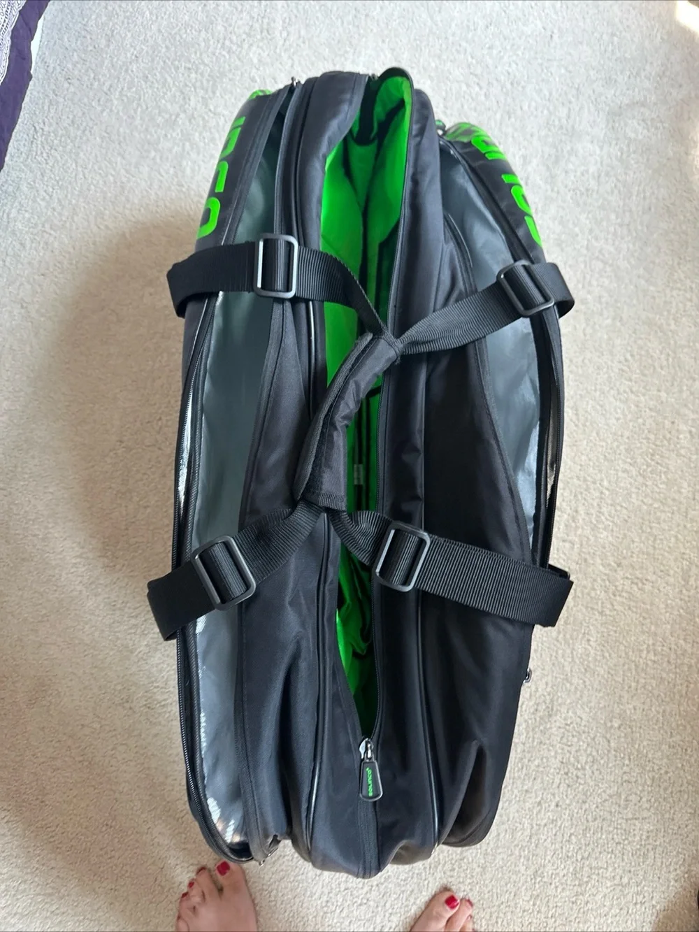 Solinco Tour Team Black & Neon Green Tennis Racquet Backpack 6 Pack Bag